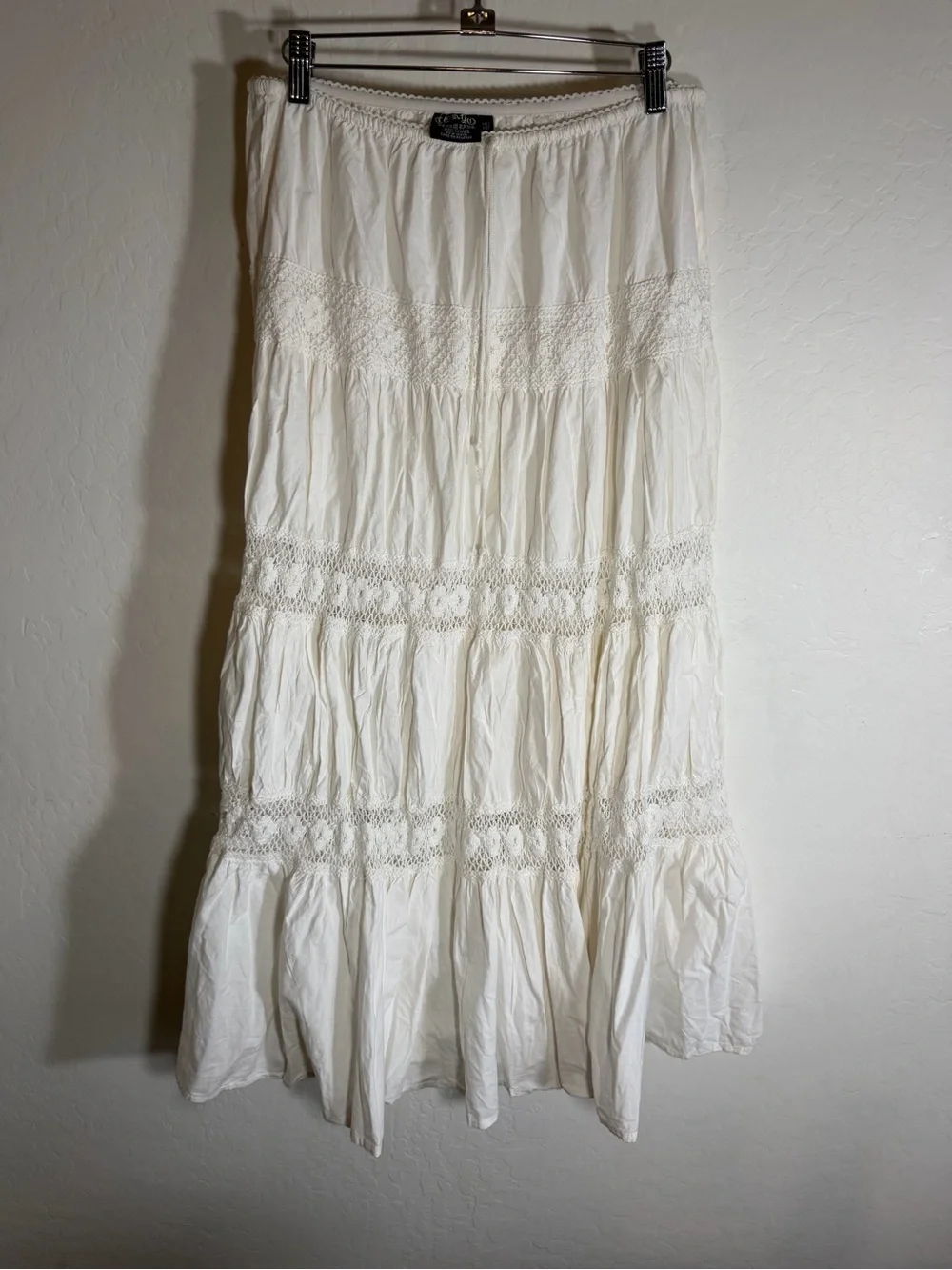 Tokyo Denim Bank Boho Tiered Crochet Maxi Skirt Free Size